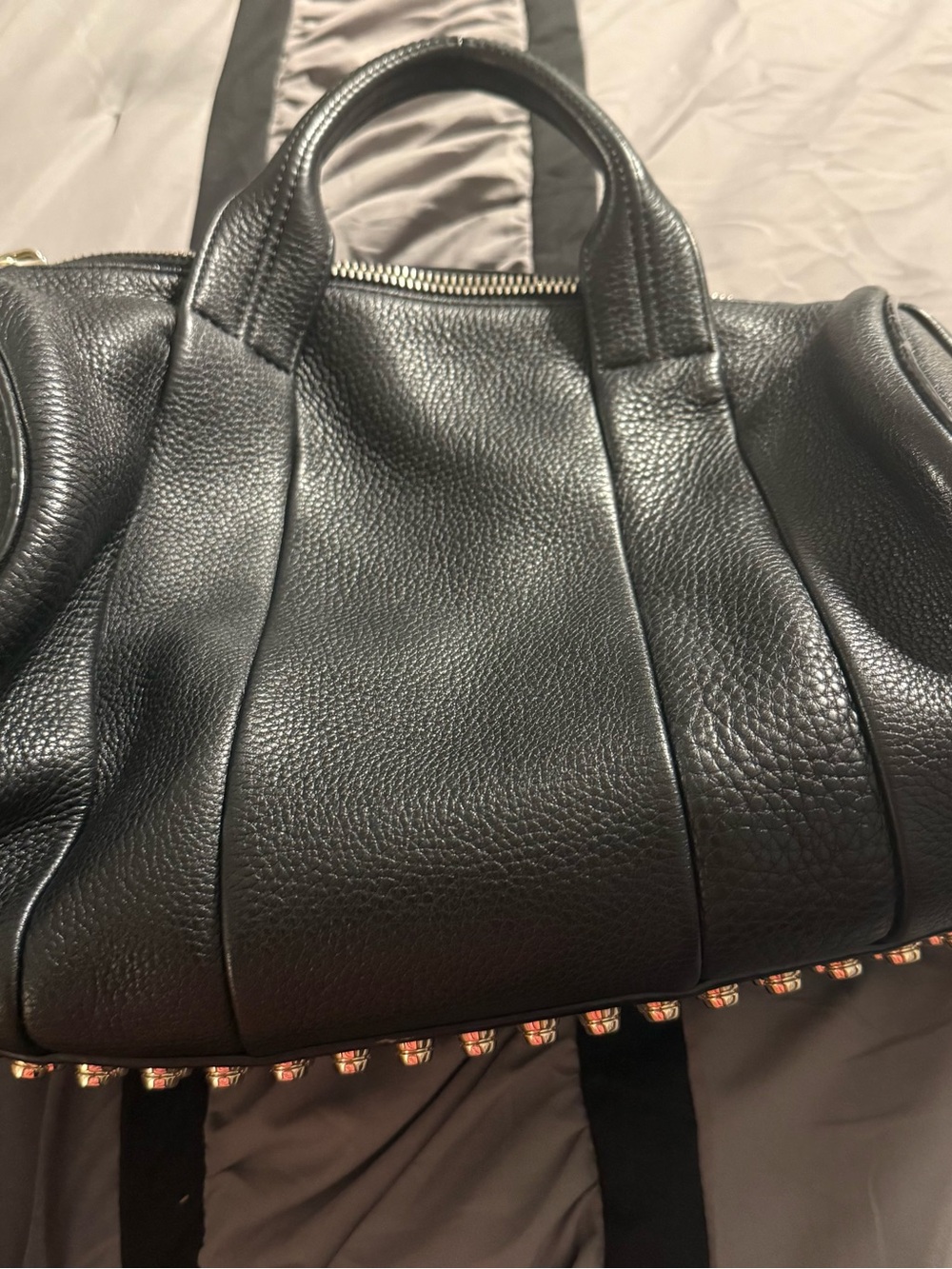 Alexander Wang Black Pebbled Leather Satchel with Stud Base